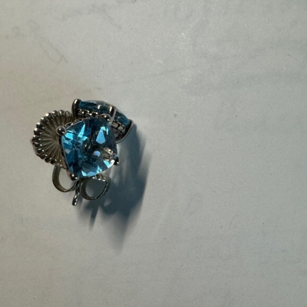 JAI John Hardy Sterling silver cushion cut gemstone stood earrings blue topaz.